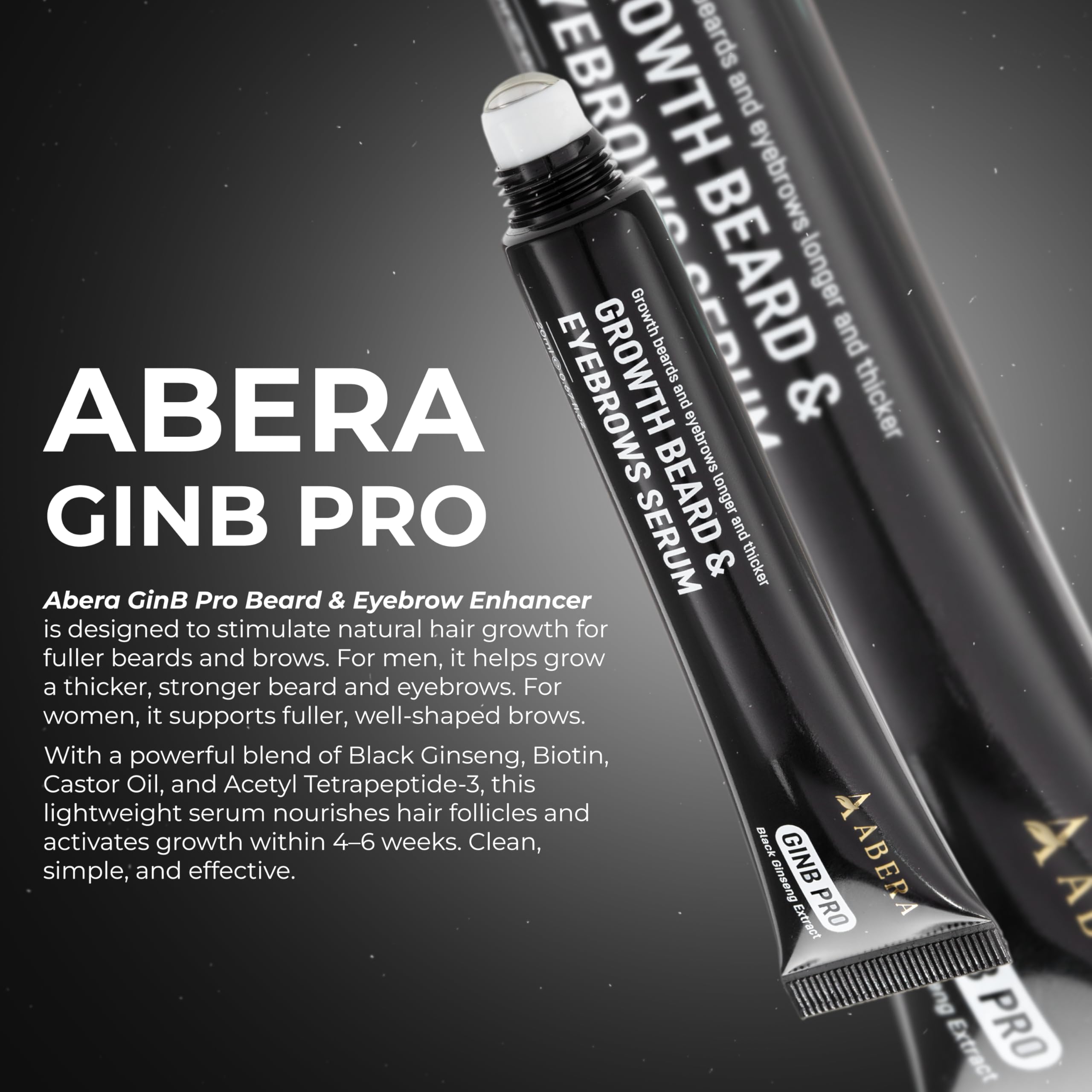 ABERA Ginb Advanced Growth Serum for Beard & Eyebrows — Biotin, Panax Ginseng, Acetyl Tetrapeptide-3