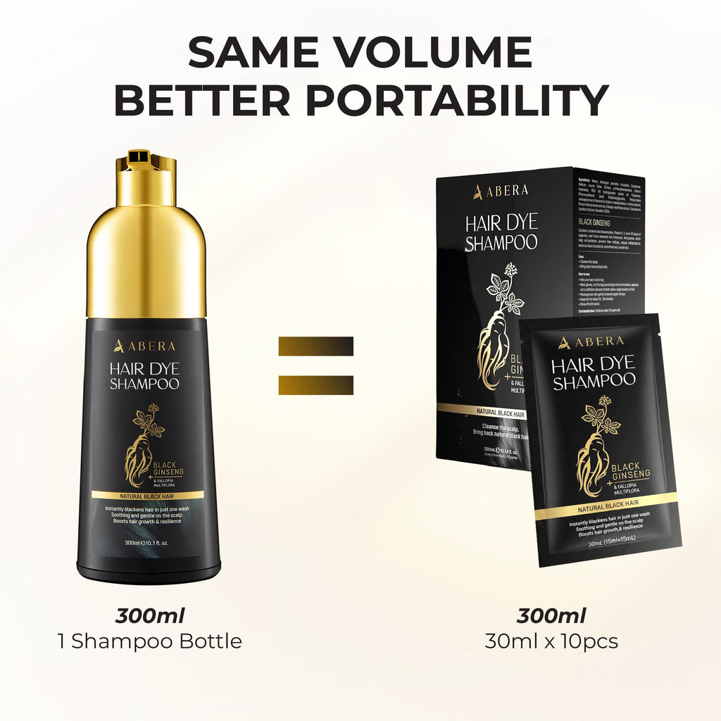 ABERA Hair Dye Shampoo Pack – Black Color for Gray Hair | Travel Size & Long-Lasting One-Wash Solution