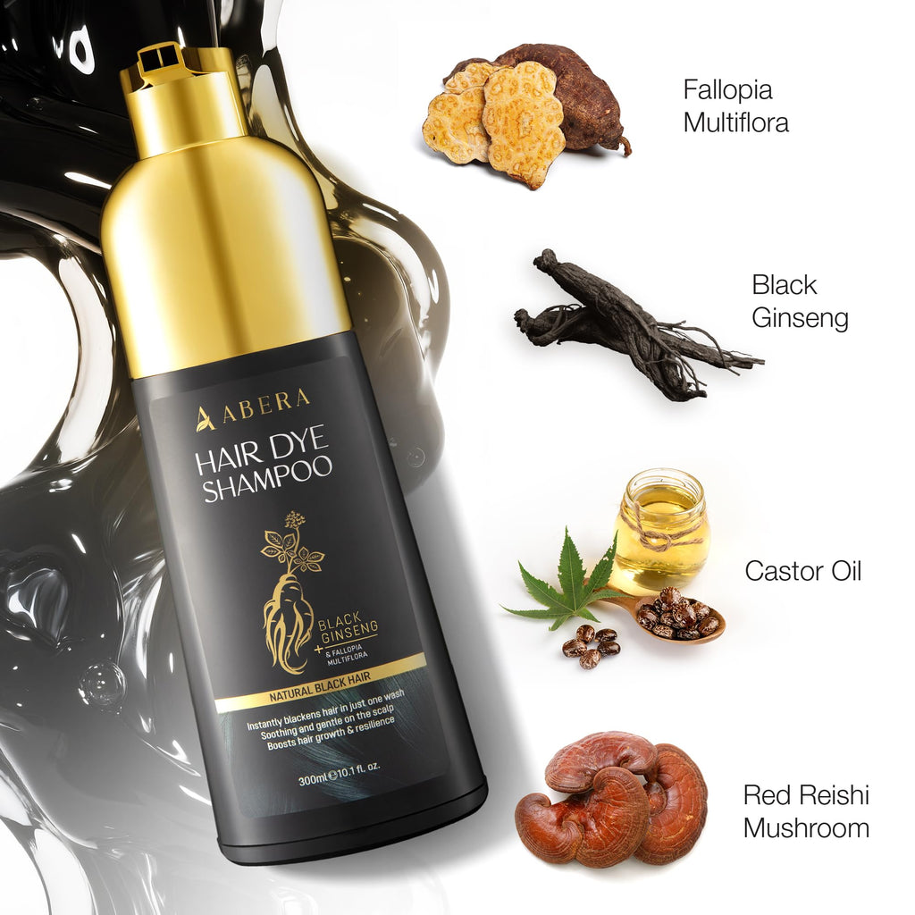 ABERA Hair Dye Shampoo – Black Hair Color for Grey Coverage | One-Wash Treatment (10.1 fl oz)