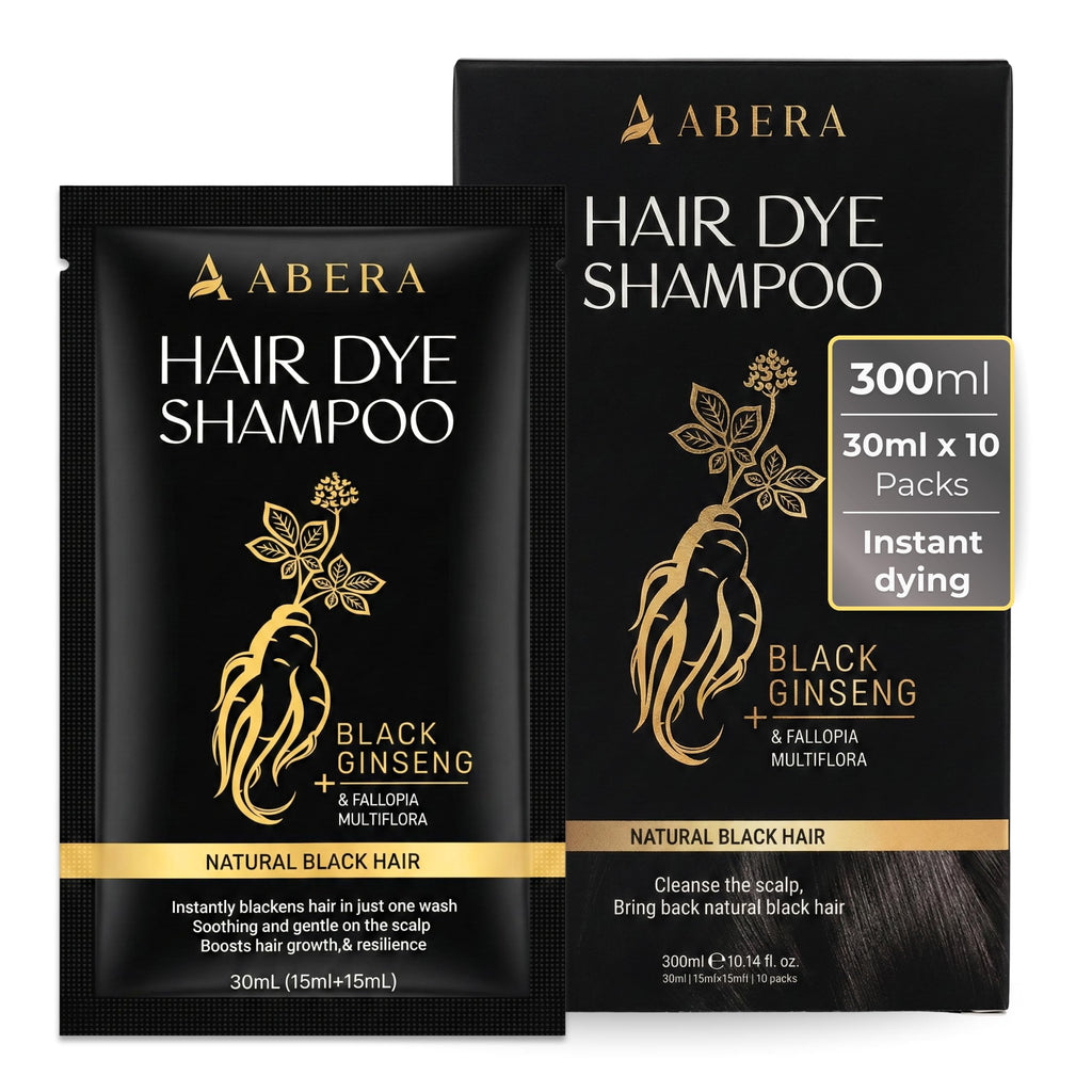 ABERA Hair Dye Shampoo Pack – Black Color for Gray Hair | Travel Size & Long-Lasting One-Wash Solution