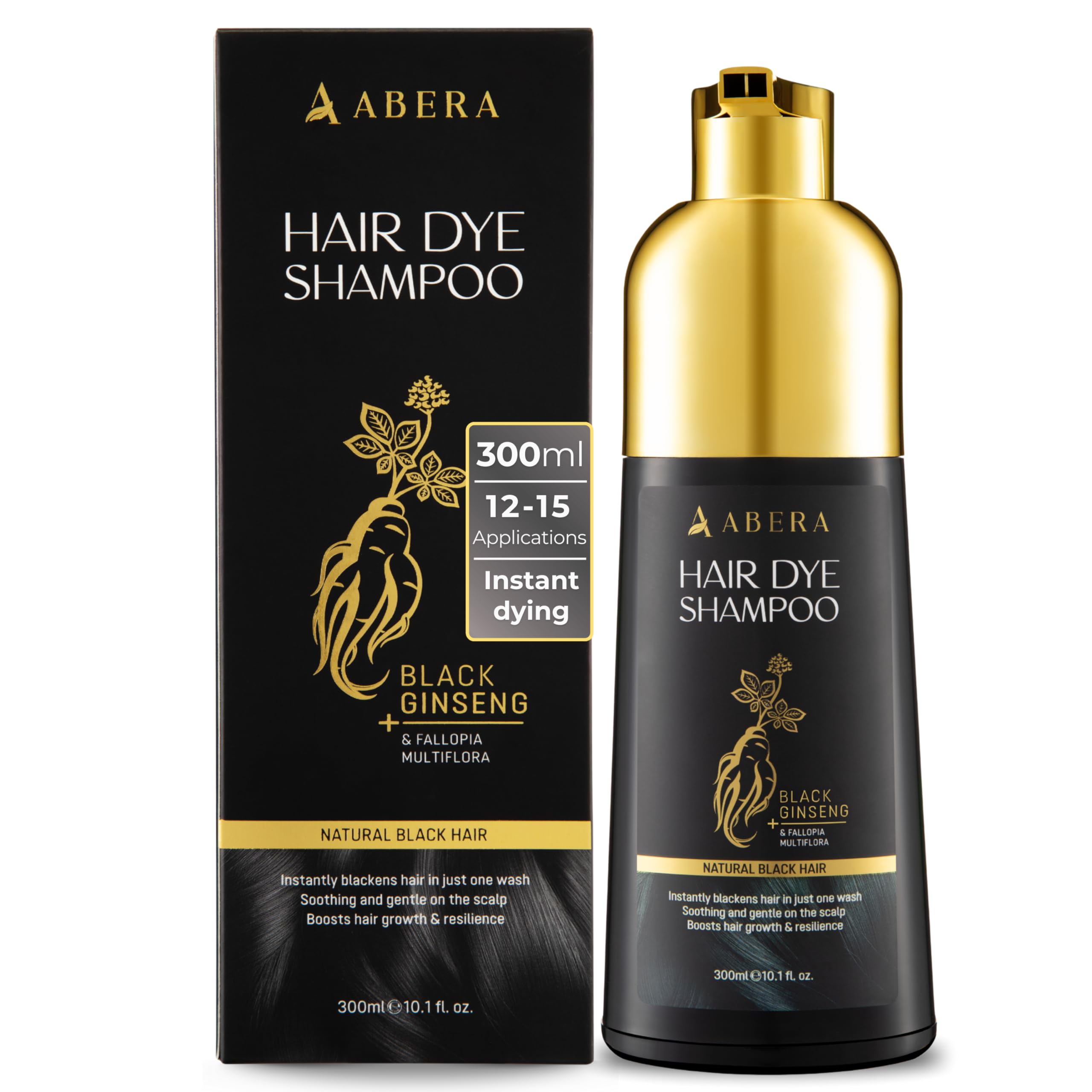 ABERA Hair Dye Shampoo – Black Hair Color for Grey Coverage | One-Wash Treatment (10.1 fl oz)