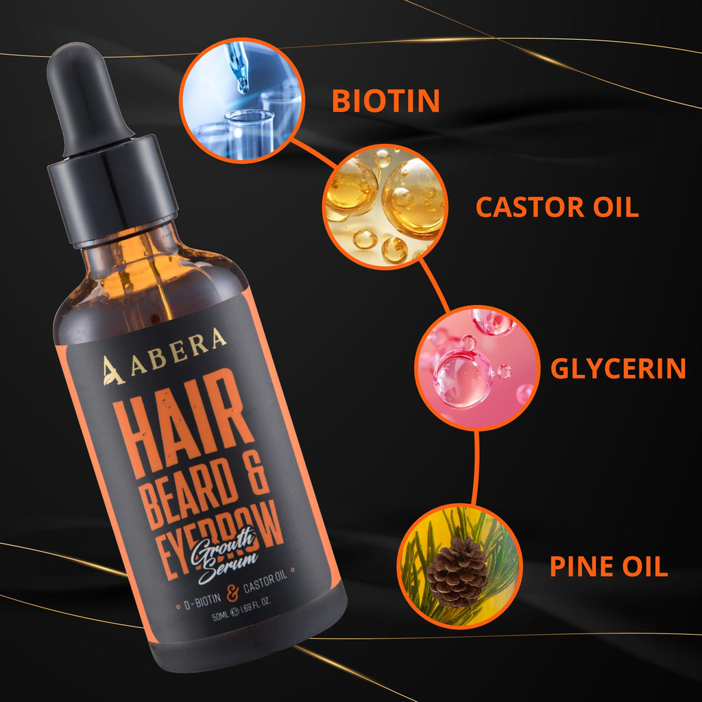 ABERA Hair Growth Serum – Natural Hair & Beard Support (Biotin & Castor Oil) | 1 Serum + Gift