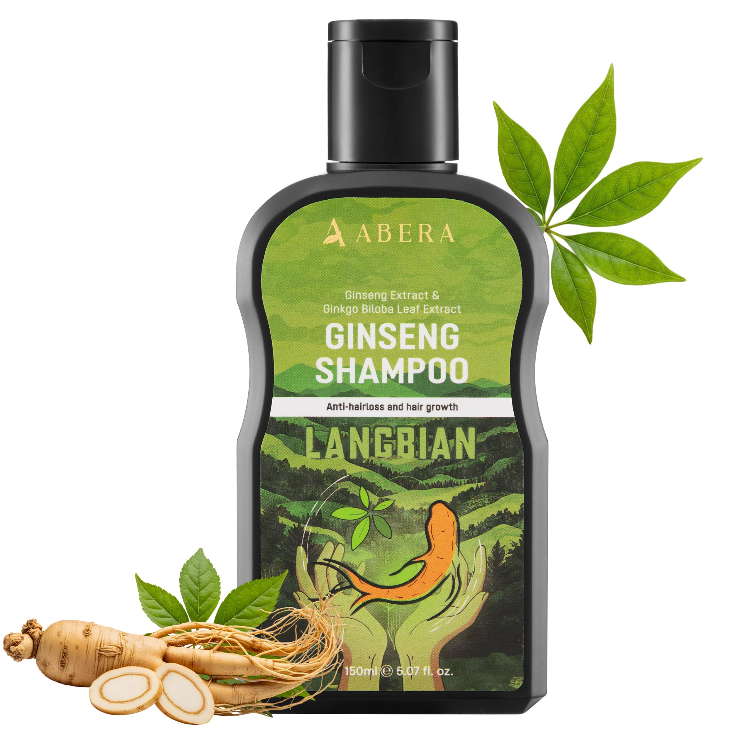 ABERA High-Performance Anti-Dandruff Shampoo – Langbian Ginseng, Sulfate & Paraben Free, Deep Cleansing (5.07 Fl Oz)