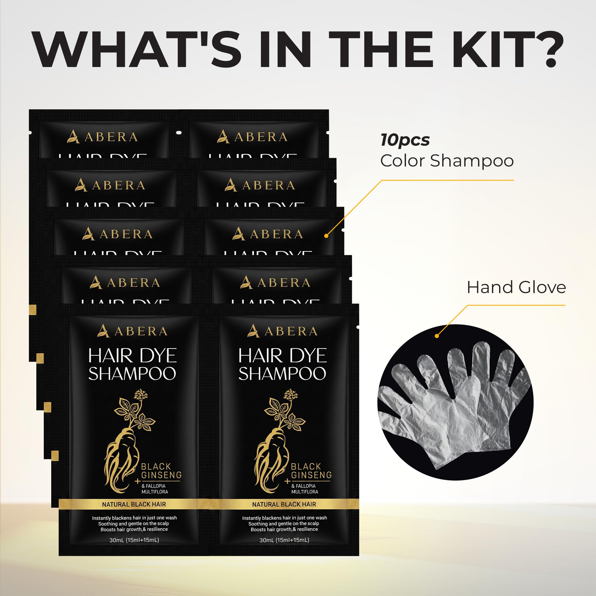 ABERA Hair Dye Shampoo Pack – Black Color for Gray Hair | Travel Size & Long-Lasting One-Wash Solution