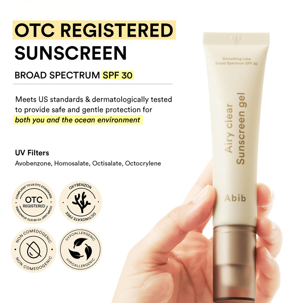 Abib Airy Clear Sunscreen Gel SPF30 – Semi-Matte, No White Cast, Pore-Refining Primer