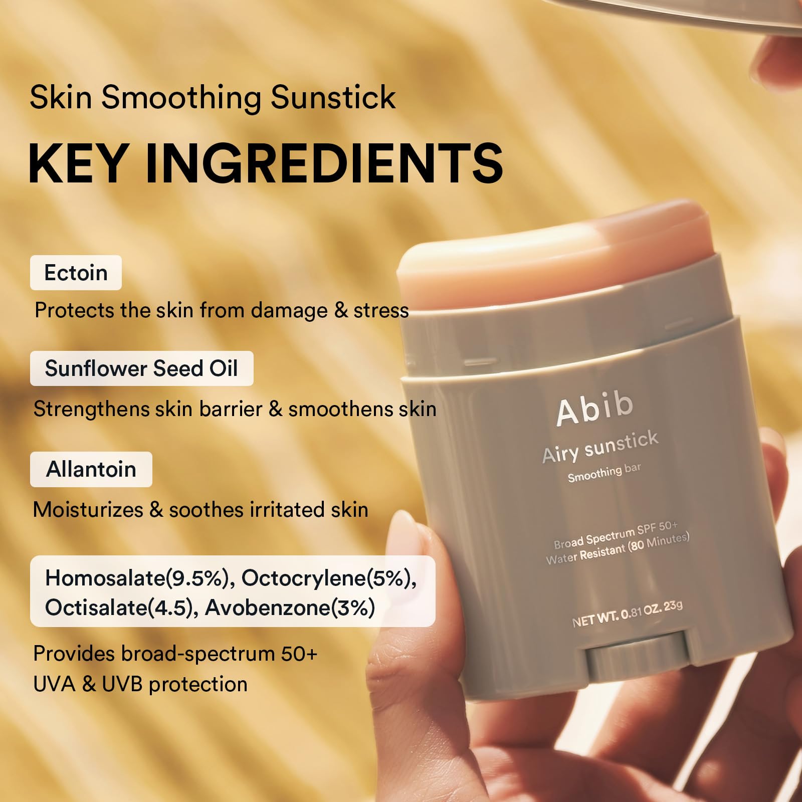 Abib Airy Sunstick Protection Bar DUO SPF50+ – Semi-Matte, Water-Resistant Sunscreen Stick (1.62 oz / 46 g)
