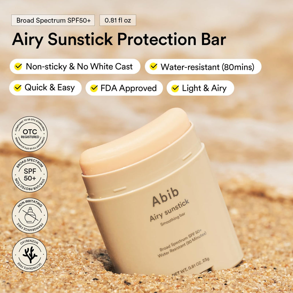 Abib Airy Sunstick Protection Bar SPF50+ Broad Spectrum | Semi-Matte, Water-Resistant