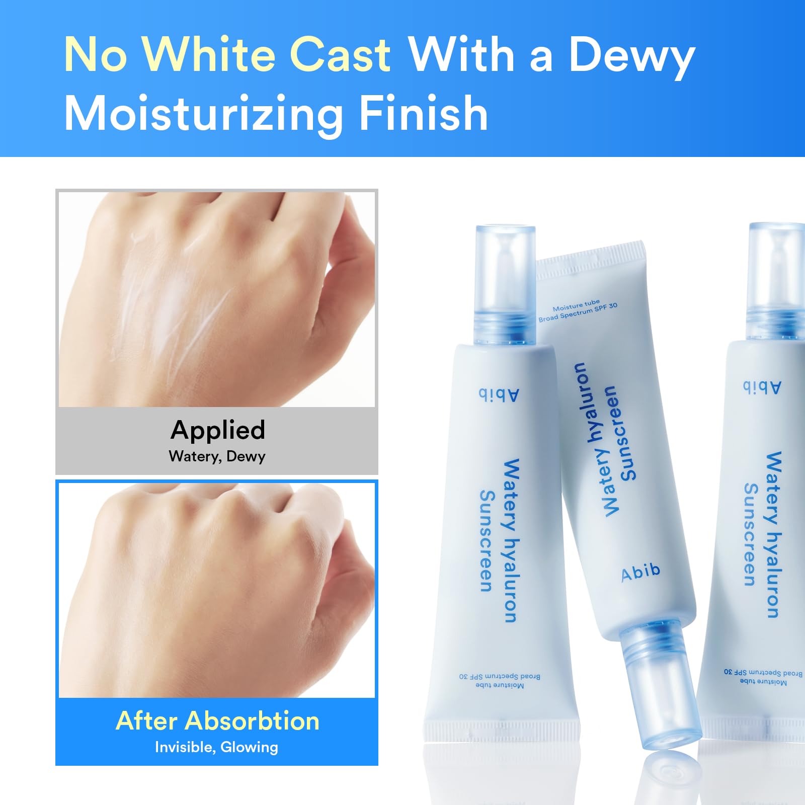 Abib Watery Hyaluron Sunscreen Moisture Tube SPF 30 50ml – Lightweight, No White Cast