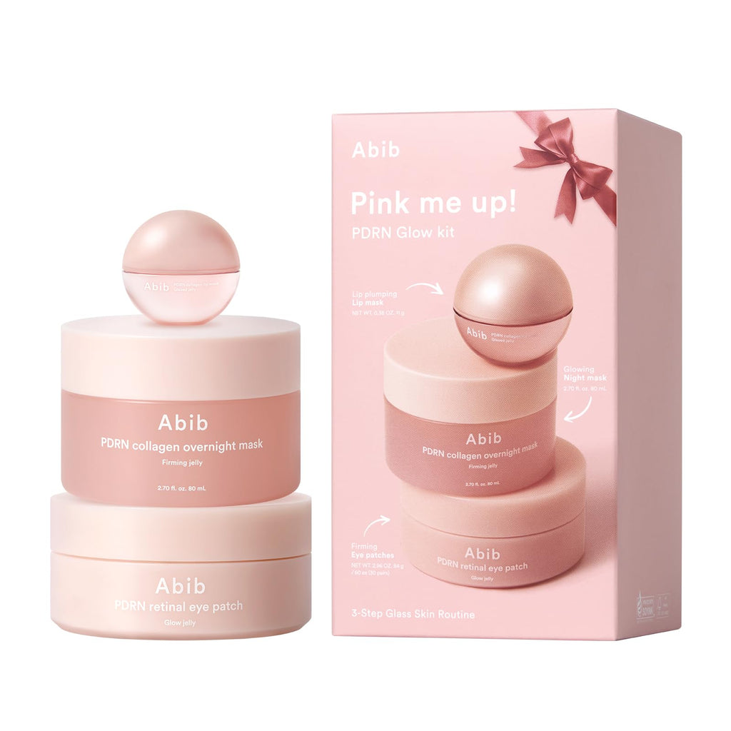 Abib Pink Me Up PDRN 3-Step Glow Kit | Overnight Firming Jelly Mask & Eye Patch Set
