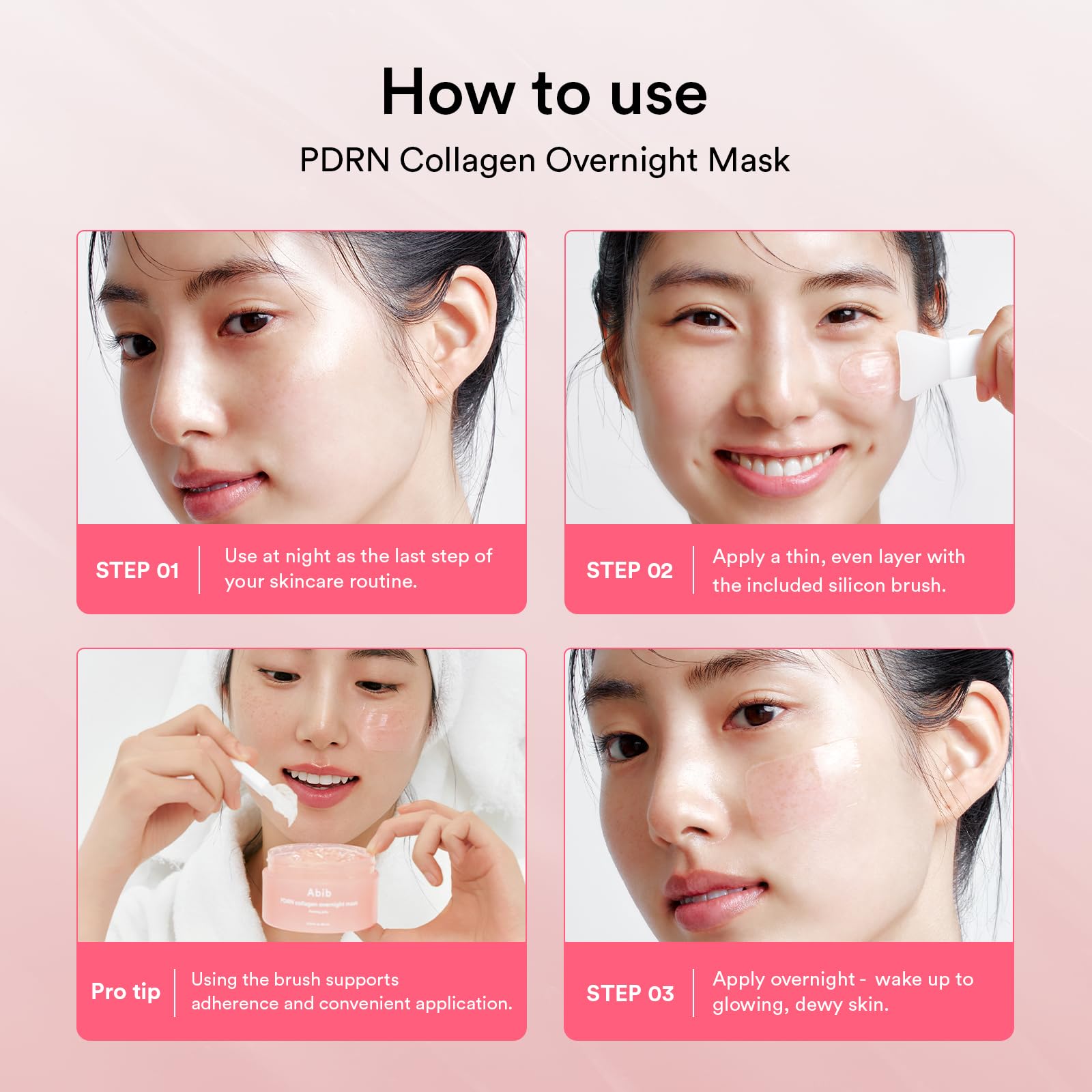 Abib Pink Me Up PDRN 3-Step Glow Kit | Overnight Firming Jelly Mask & Eye Patch Set