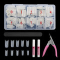 Abodhu Acrylic Nail Tips Kit 500 Pcs – Coffin Half Cover Nails with Glue, Files, Clip & Case