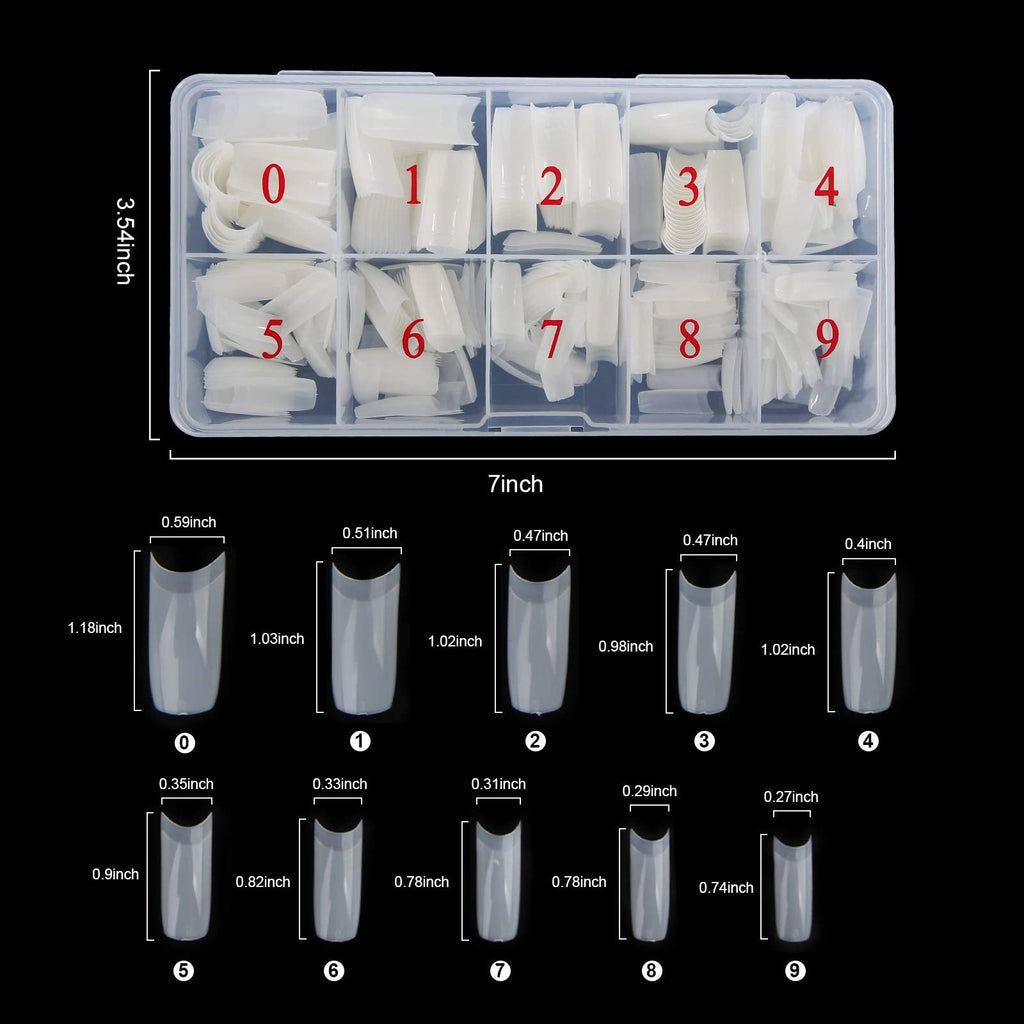Abodhu Acrylic Nail Tips Kit 500 Pcs – Coffin Half Cover Nails with Glue, Files, Clip & Case