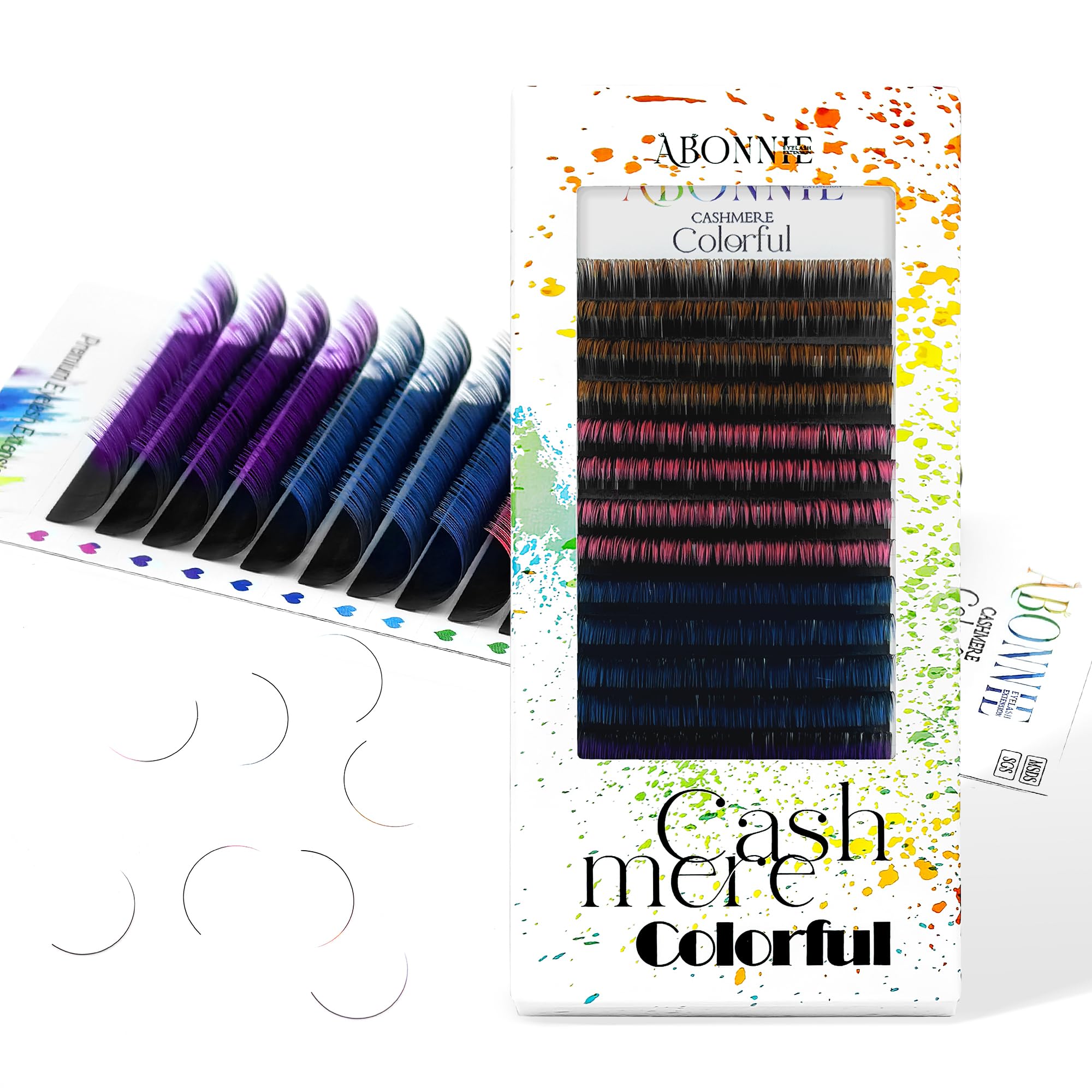 ABONNIE Colored Lash Extensions — 16 Rows Cashmere Lashes, 0.07 D Curl, 17-20mm, Pro Salon Use
