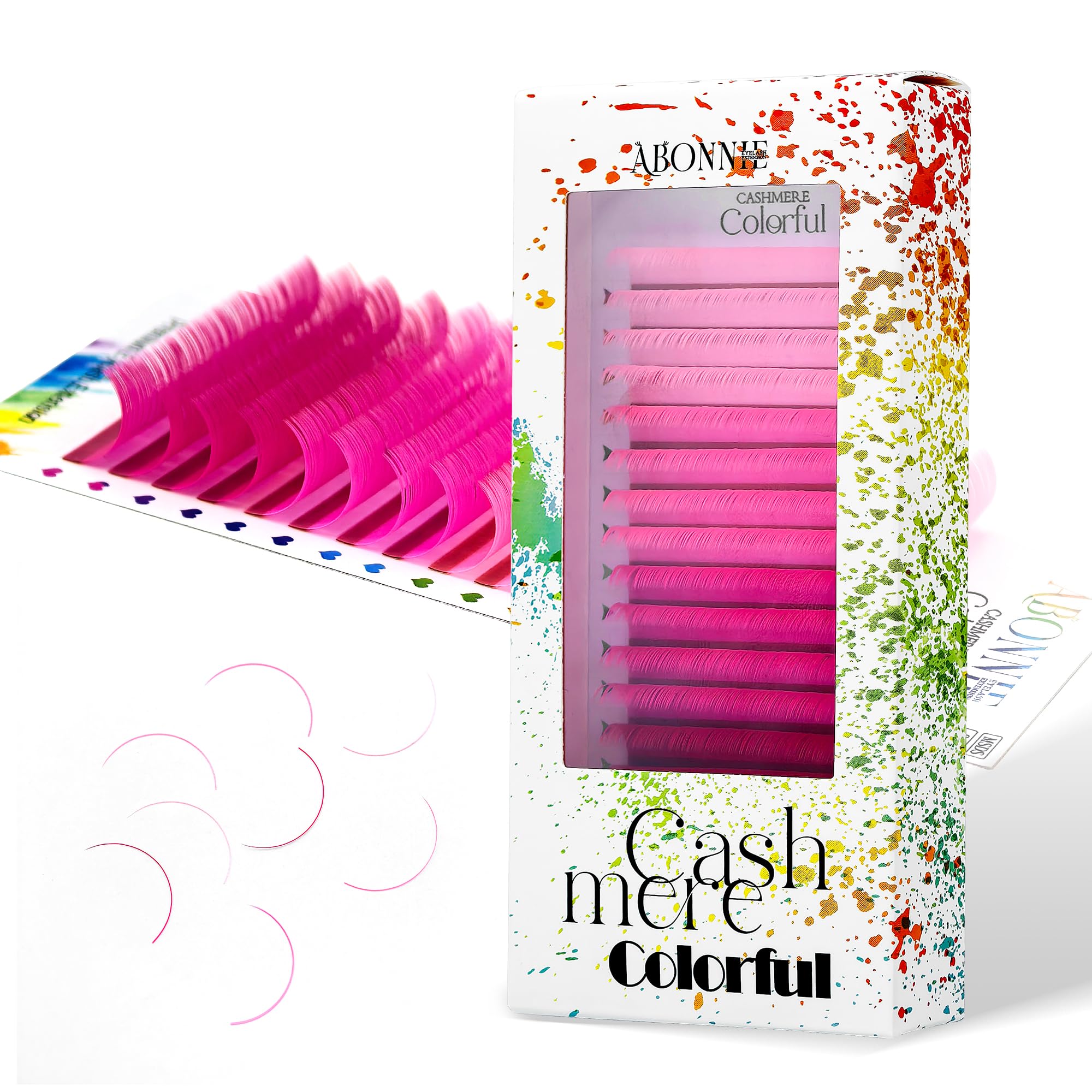ABONNIE Colored Lash Extensions – 16 Rows Cashmere Lashes, 0.07D Curl, 15mm, Pink Gradient