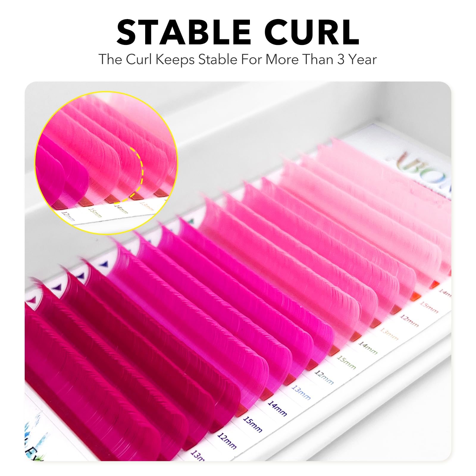 ABONNIE Colored Lash Extensions – 16 Rows Cashmere Lashes, 0.07D Curl, 15mm, Pink Gradient
