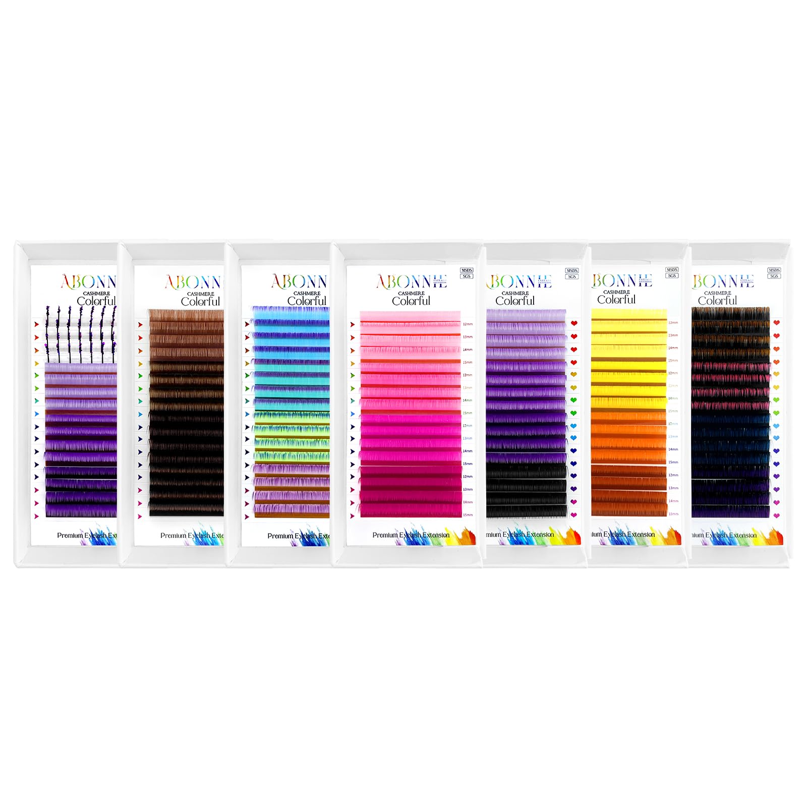 ABONNIE Colored Lash Extensions – 16 Rows Cashmere Lashes, 0.07D Curl, 15mm, Pink Gradient
