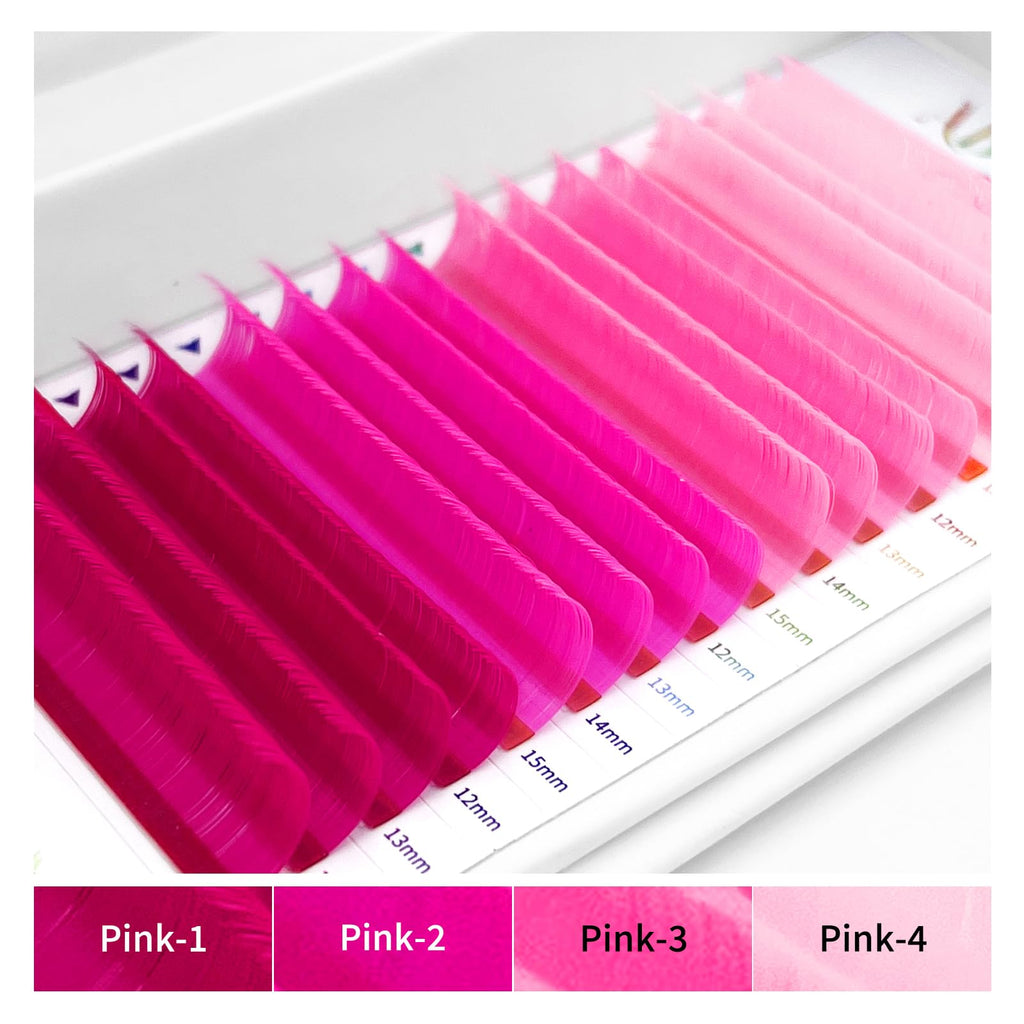 ABONNIE Colored Lash Extensions – 16 Rows Cashmere Lashes, 0.07D Curl, 15mm, Pink Gradient