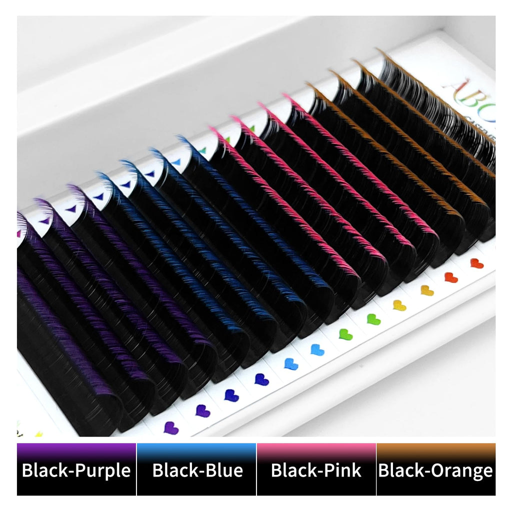 ABONNIE Colored Lash Extensions — 16 Rows Cashmere Lashes, 0.07 D Curl, 17-20mm, Pro Salon Use