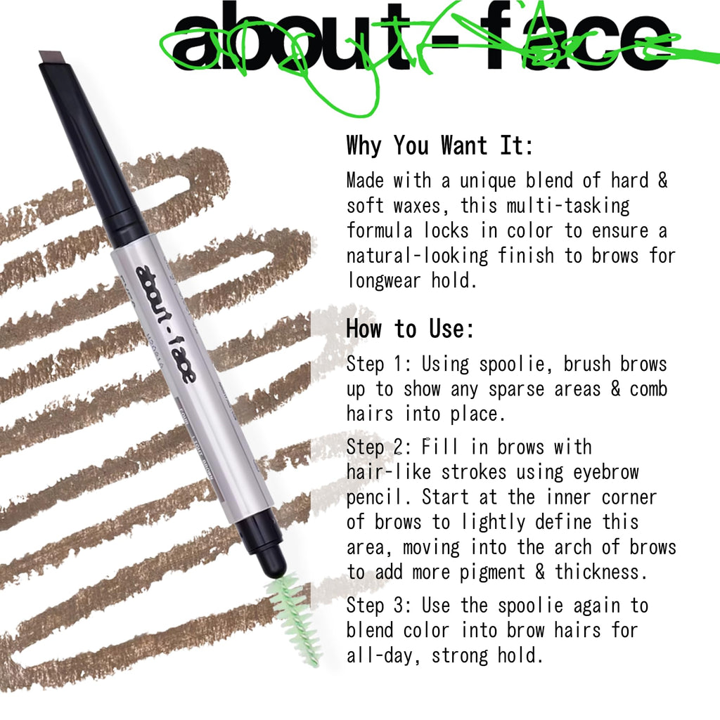 about-face Brow Artist – Long-Wear Brow Pencil with Built-In Spoolie – Clean, Vegan, Cruelty-Free – 0.007 oz (Four – Light Brown)