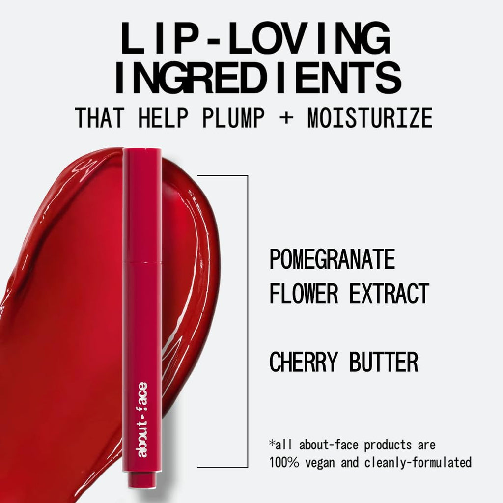 about-face Cherry Pick Lip Color Butter with Pomegranate Flower Extract & Cherry Butter – High-Shine, Hydrating Vegan Lip Balm (0.06 oz)