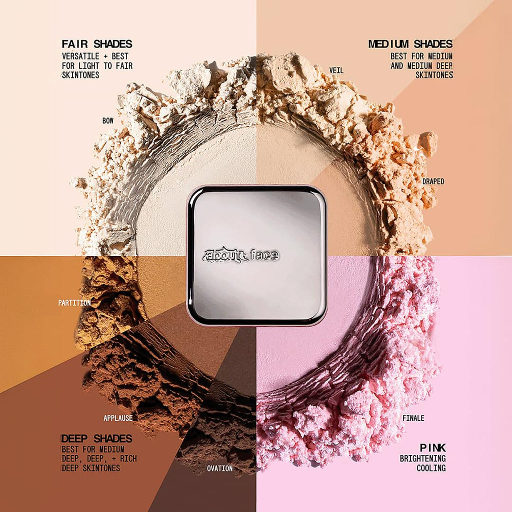 About Face Curtain Call Set + Powder Applause Deep – Lightweight, Oil-Absorbing Setting Powder (0.35 oz)