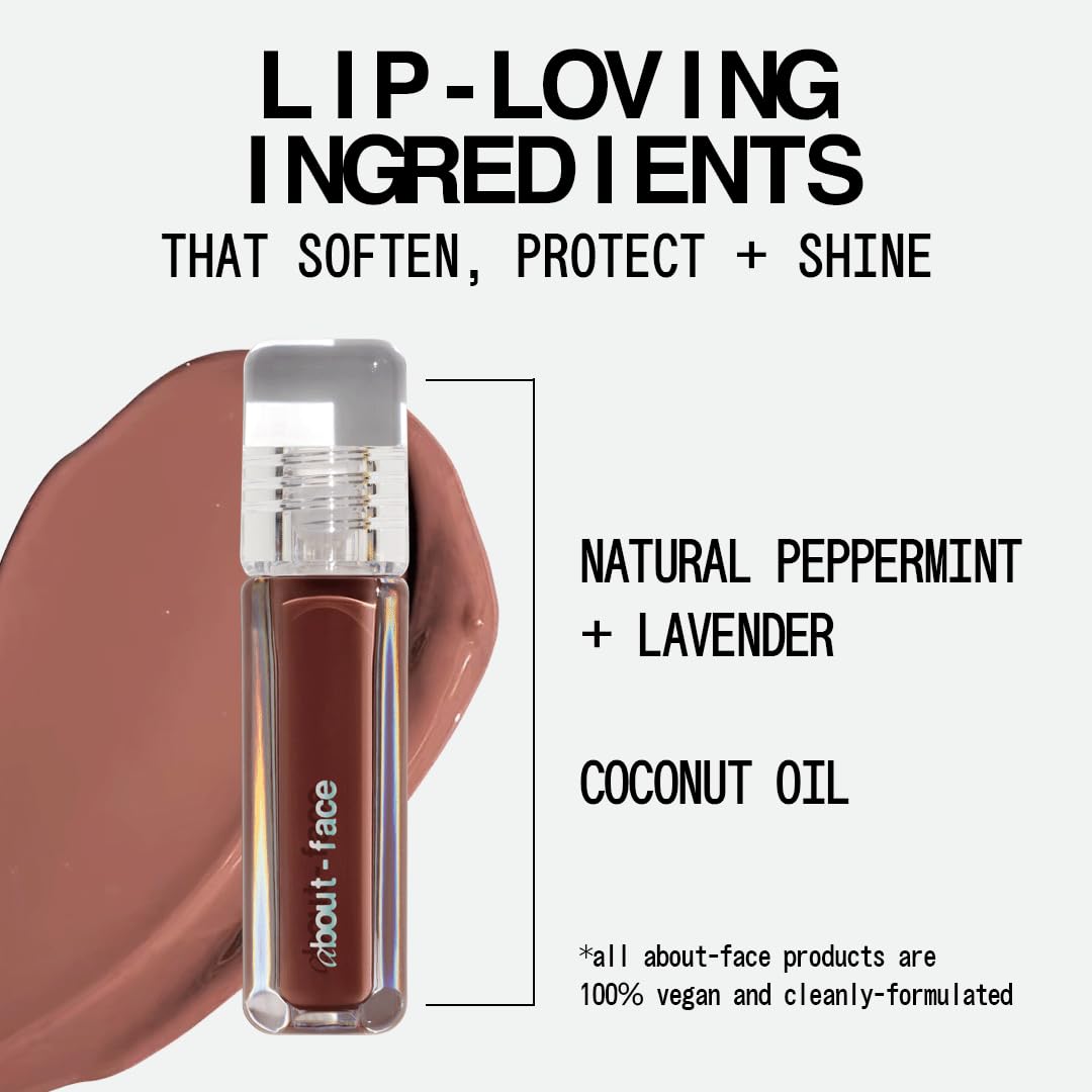 about-face Light Lock Lip Gloss Adore Me – Non-Sticky, High-Shine Lip Oil Gloss (Chestnut) | Vegan, Cruelty-Free