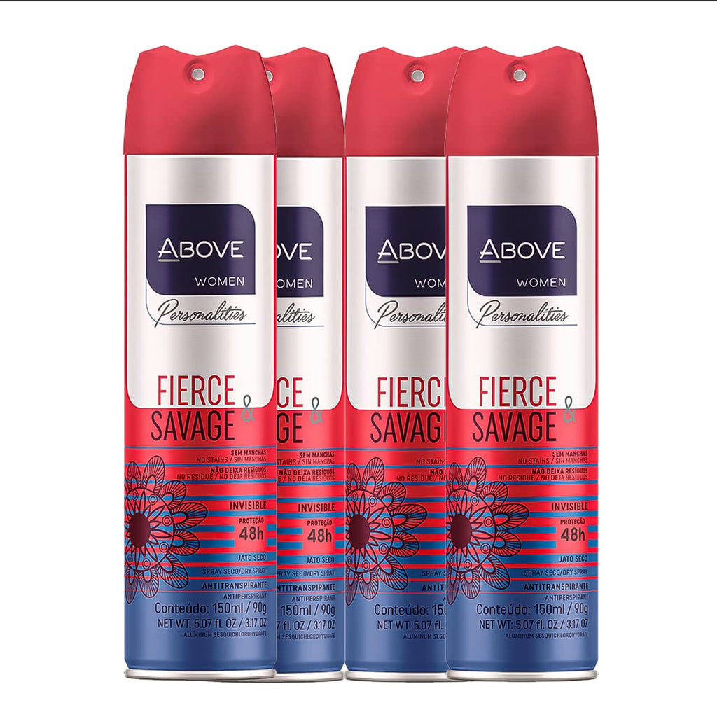 ABOVE Fierce & Savage 4pc Antiperspirant Dry Spray Set – Pink Pepper & Jasmine – Alcohol-Free