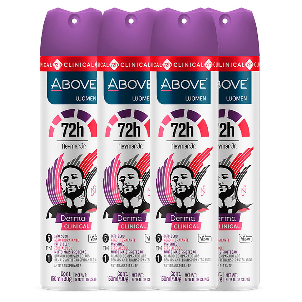 ABOVE Neymar Jr 72h Derma Clinical Antiperspirant Deodorant – Women’s 4-Piece Dry Spray (Mandarin, Cocoa, Vanilla)