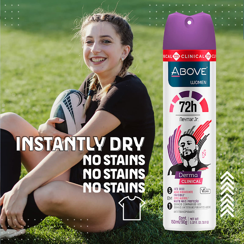 ABOVE Neymar Jr 72h Derma Clinical Antiperspirant Deodorant – Women’s 4-Piece Dry Spray (Mandarin, Cocoa, Vanilla)