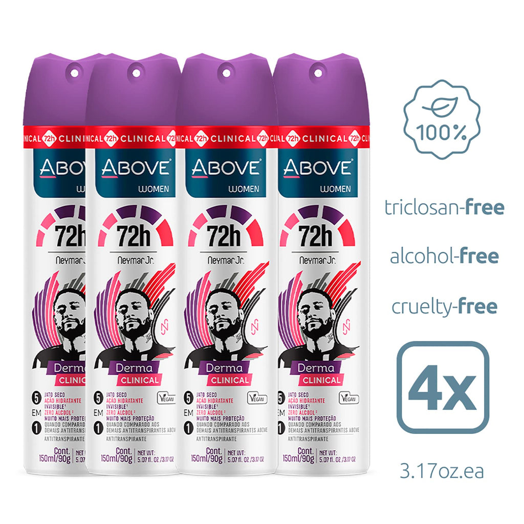 ABOVE Neymar Jr 72h Derma Clinical Antiperspirant Deodorant – Women’s 4-Piece Dry Spray (Mandarin, Cocoa, Vanilla)