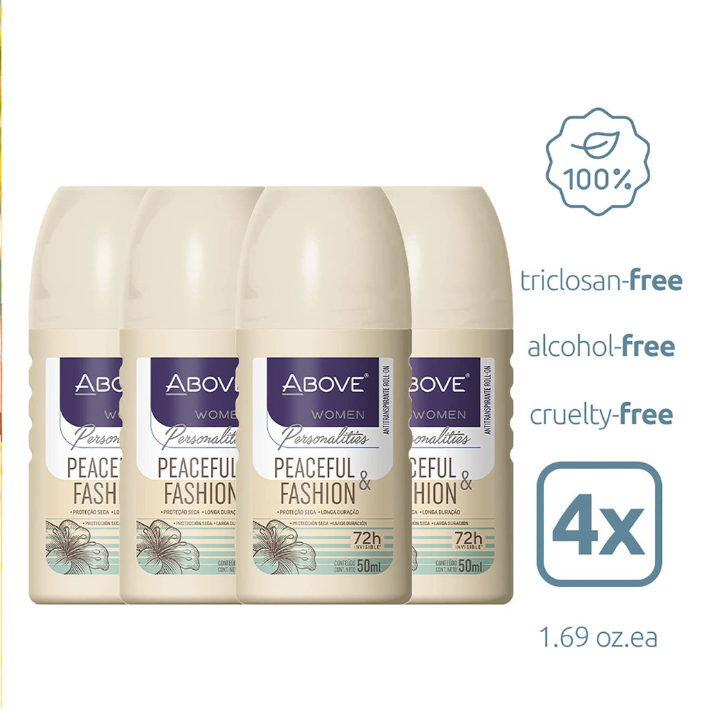ABOVE Roll-On Personalities Set (4 Pcs) – Peaceful & Fashion Deodorants for Women, 72-Hour Dry Protection