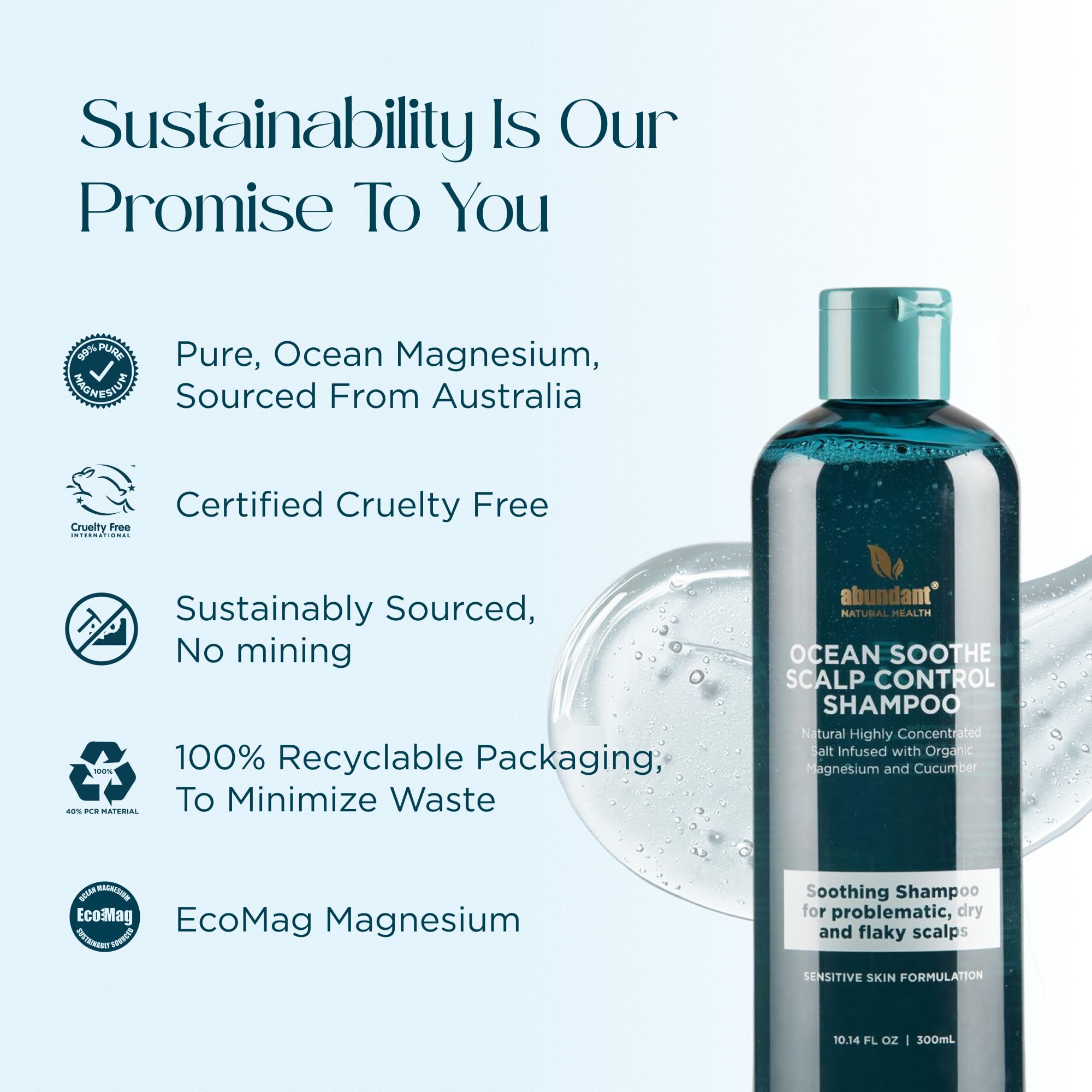 Abundant Natural Health Ocean Soothe Scalp Control Shampoo – Magnesium Salt & Cucumber, 300mL