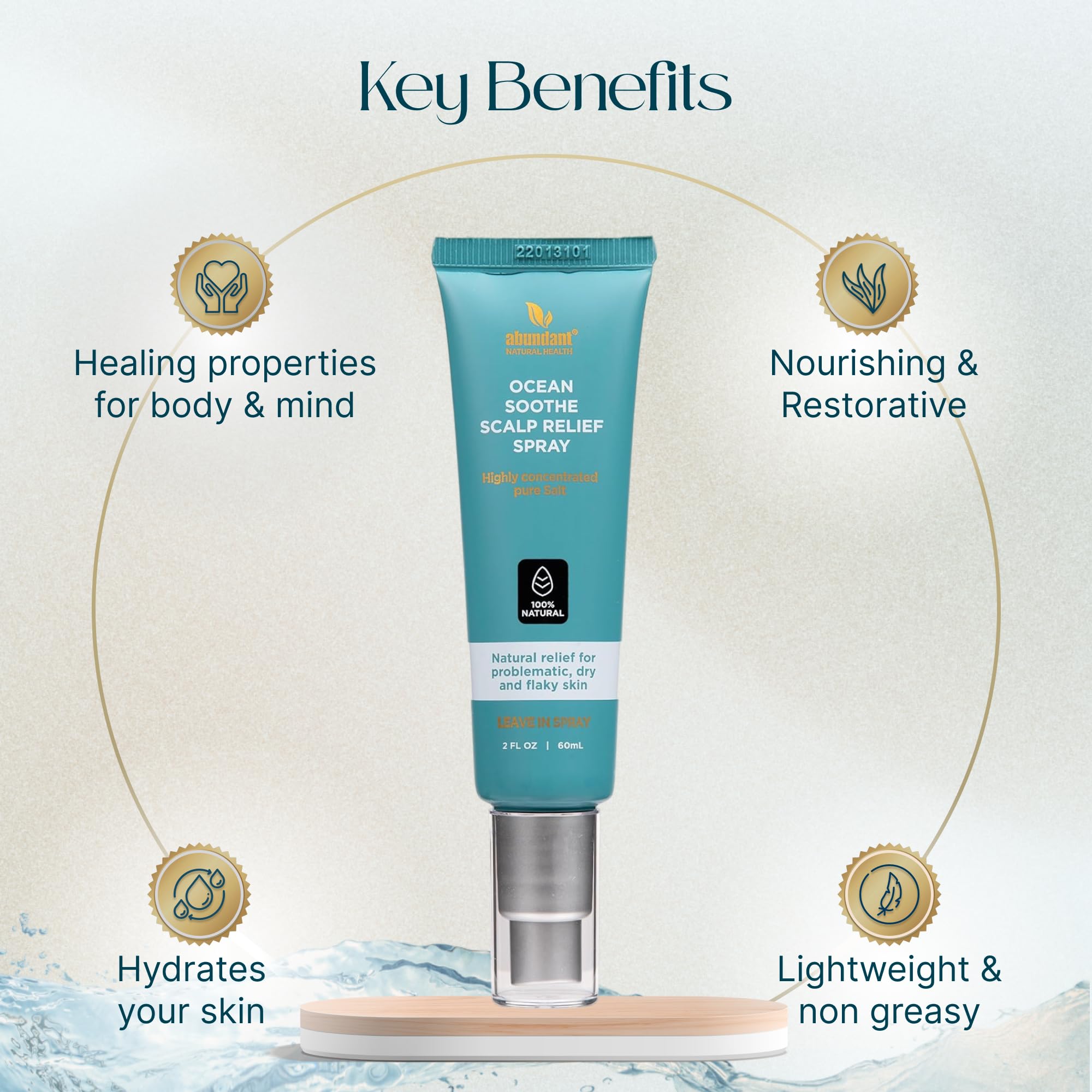 Abundant Natural Health Ocean Soothe Scalp Relief Spray — Fragrance-Free Magnesium Salt, 60mL