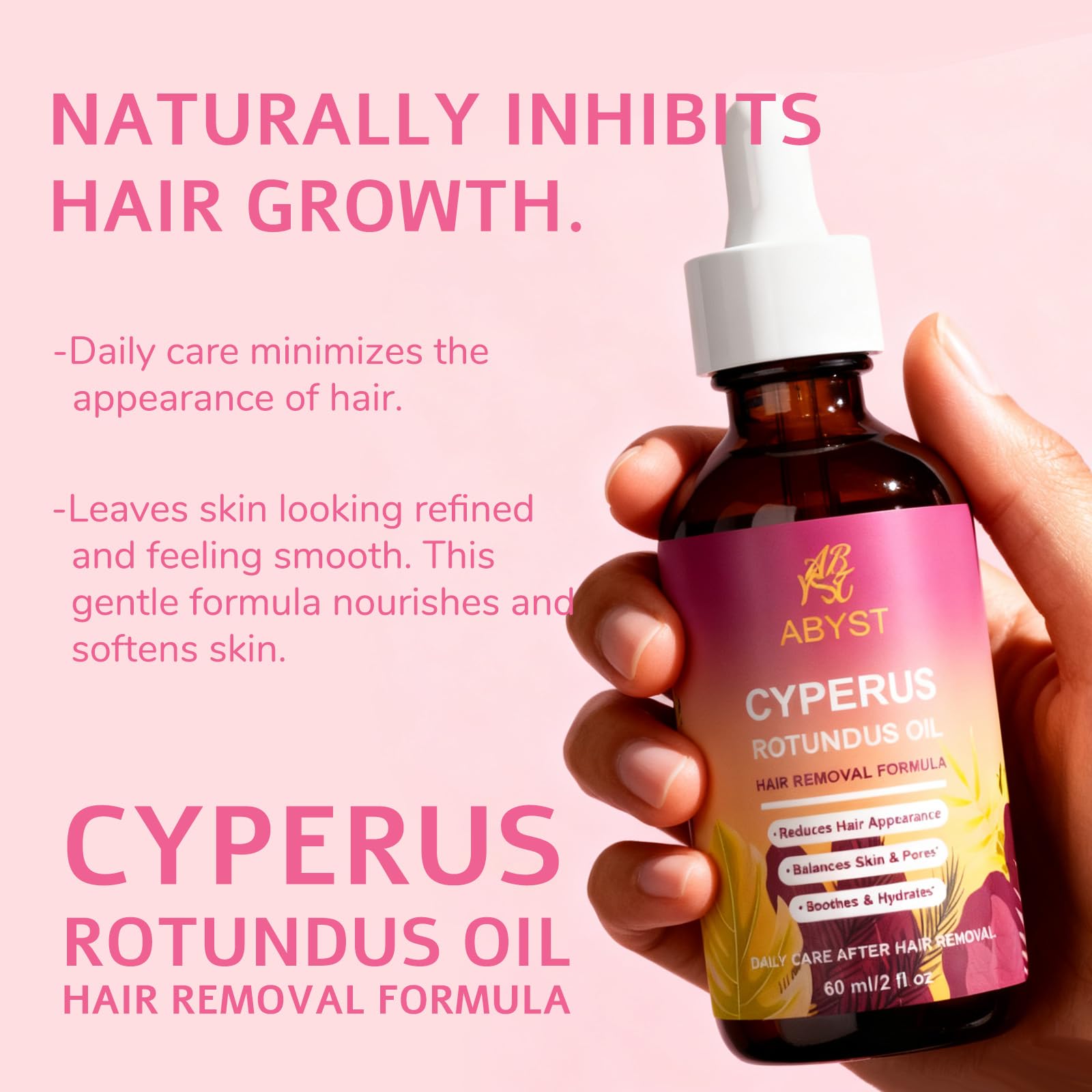 ABYST Pure Cyperus Rotundus Oil – Hair Growth Inhibitor for Face & Body, 2 oz, Soothes Skin After Shaving