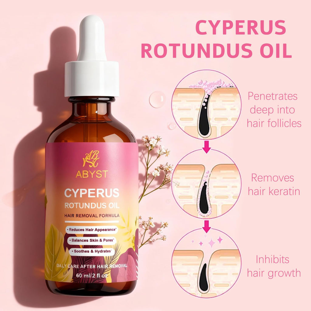 ABYST Pure Cyperus Rotundus Oil – Hair Growth Inhibitor for Face & Body, 2 oz, Soothes Skin After Shaving