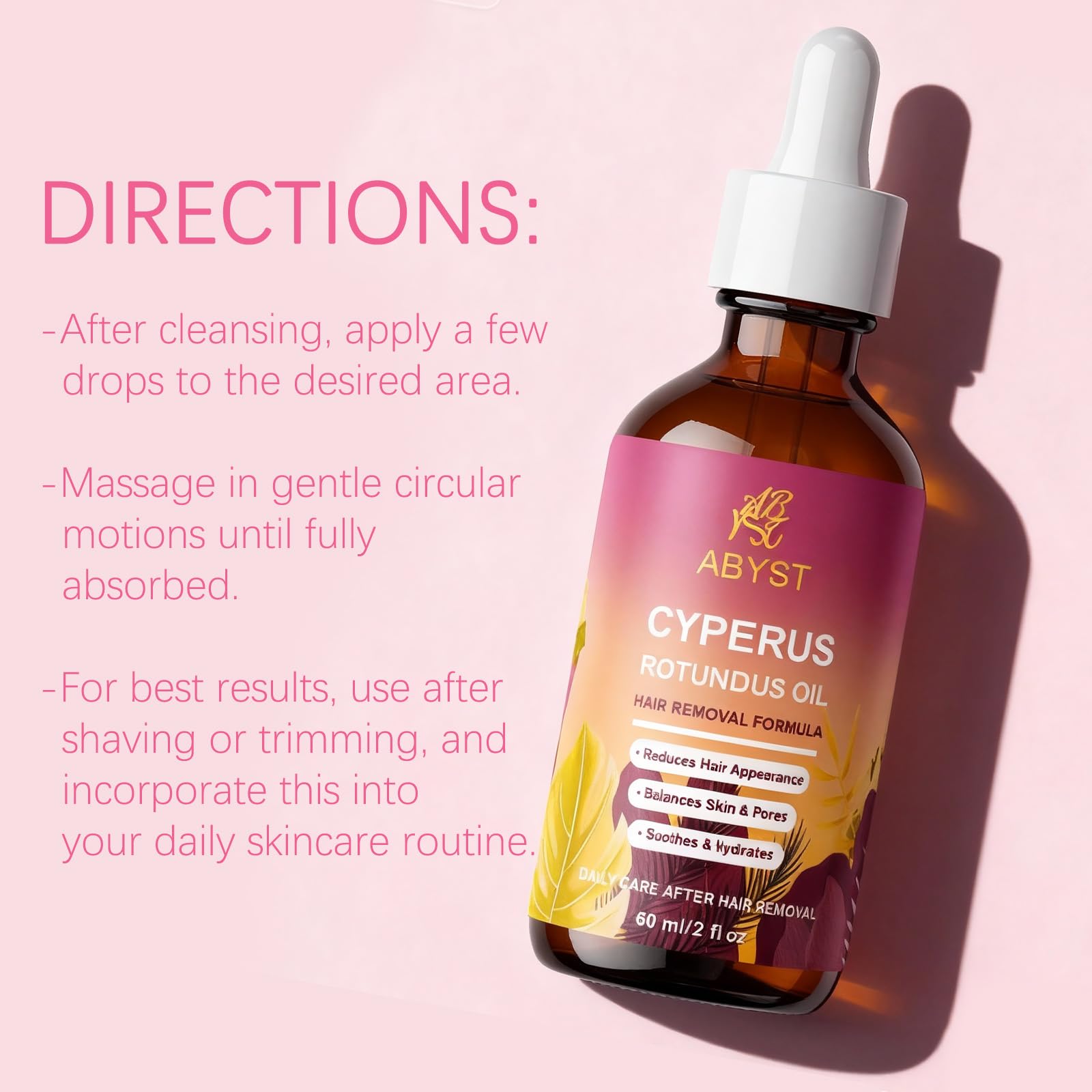 ABYST Pure Cyperus Rotundus Oil – Hair Growth Inhibitor for Face & Body, 2 oz, Soothes Skin After Shaving