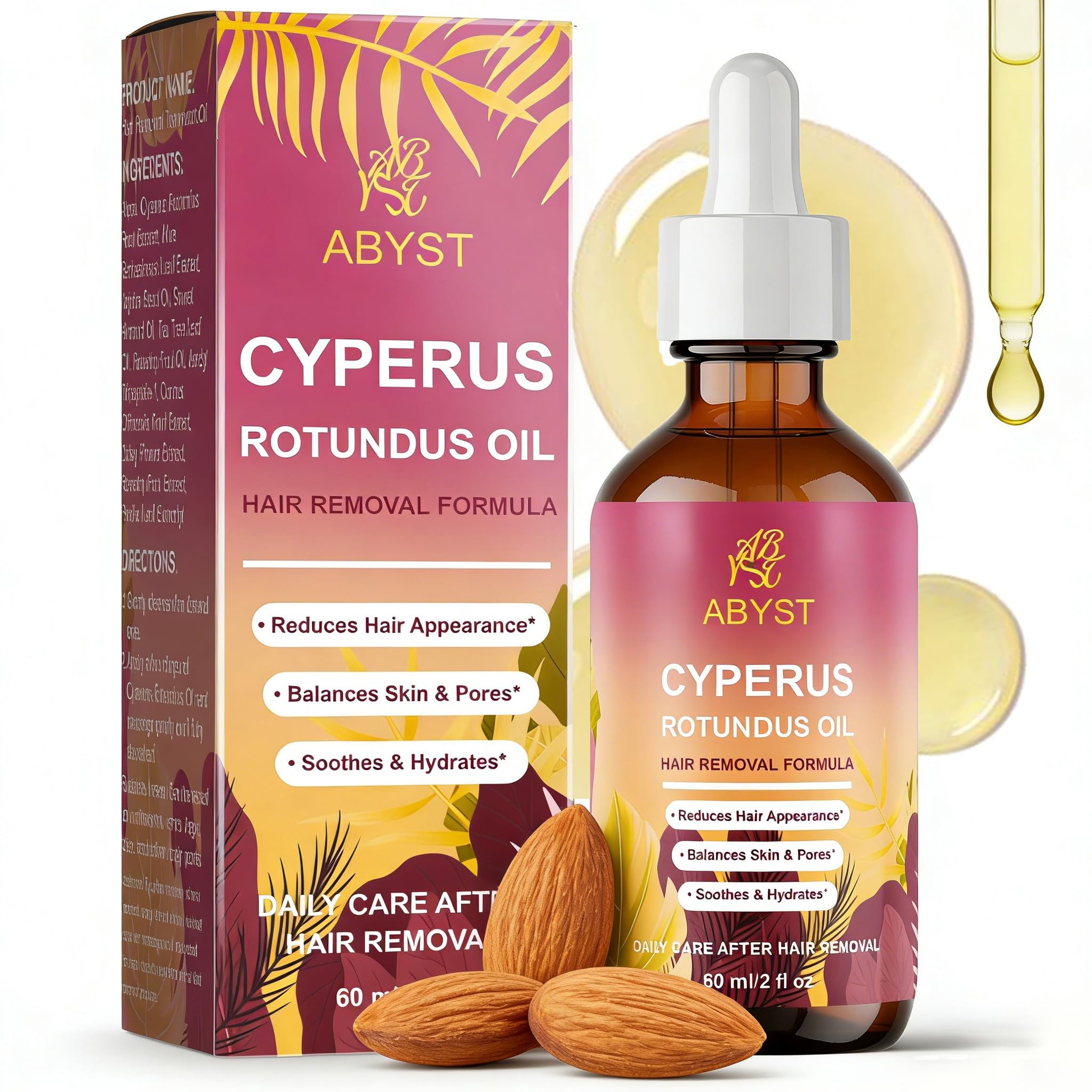 ABYST Pure Cyperus Rotundus Oil – Hair Growth Inhibitor for Face & Body, 2 oz, Soothes Skin After Shaving
