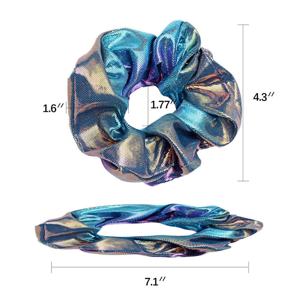 ACCGLORY Shiny Metallic Mermaid Scrunchies – 12-Pack Elastic Hair Ties for Gym, Dance, Club