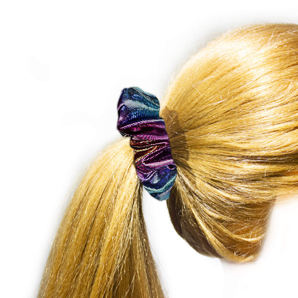 ACCGLORY Shiny Metallic Mermaid Scrunchies – 12-Pack Elastic Hair Ties for Gym, Dance, Club