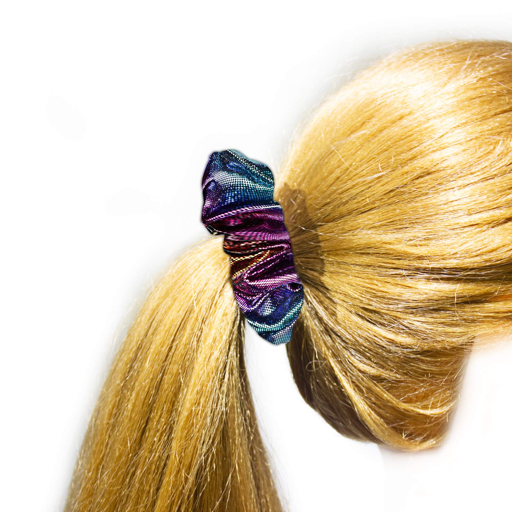 ACCGLORY Shiny Metallic Mermaid Scrunchies – 12-Pack Elastic Hair Ties for Gym, Dance, Club