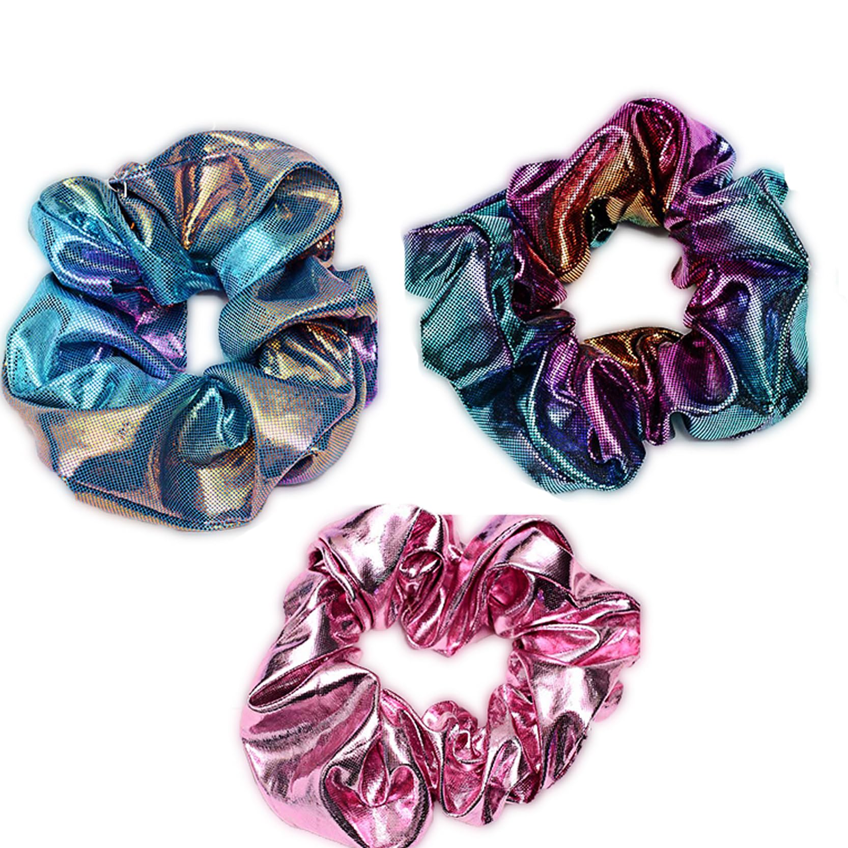 ACCGLORY Shiny Metallic Mermaid Scrunchies – 12-Pack Elastic Hair Ties for Gym, Dance, Club