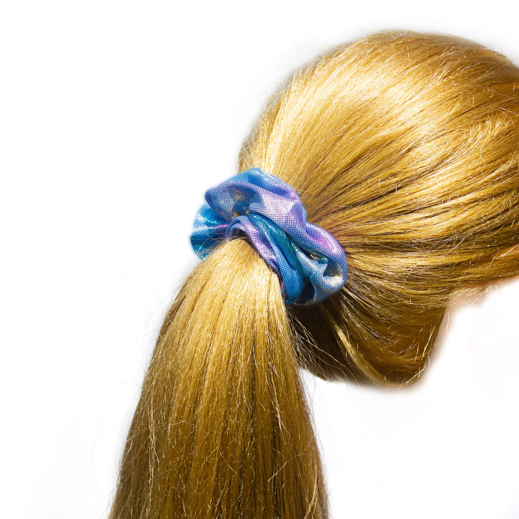 ACCGLORY Shiny Metallic Mermaid Scrunchies – 12-Pack Elastic Hair Ties for Gym, Dance, Club