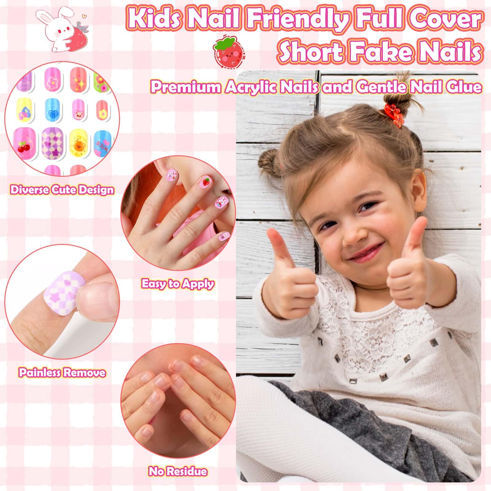 Acejoz 288-Piece Kids Nails Set – Pre-Glue Press-On Nails for Girls 8-12