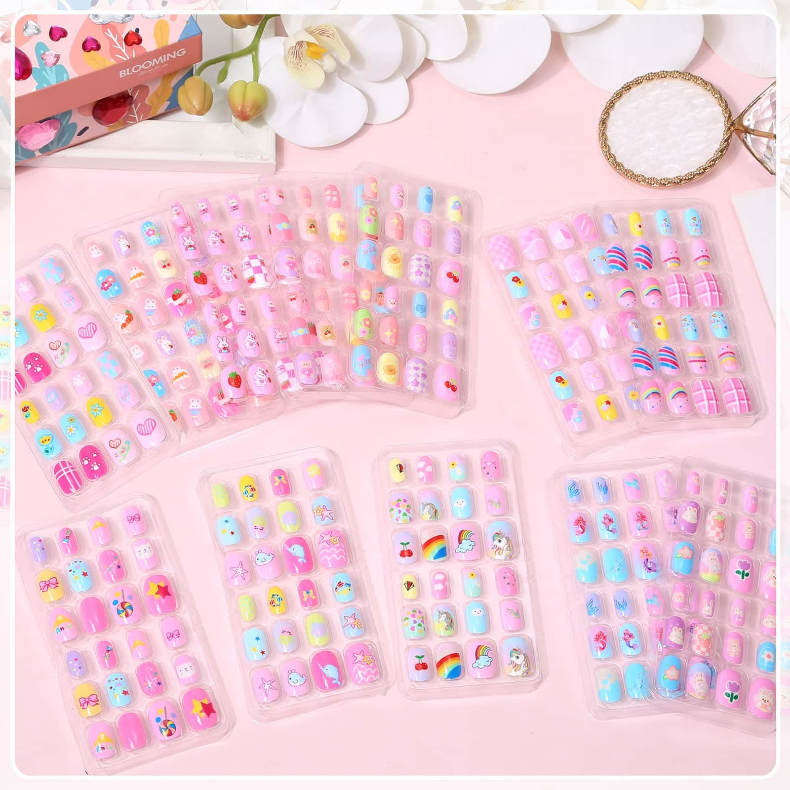 Acejoz 288-Piece Kids Nails Set – Pre-Glue Press-On Nails for Girls 8-12
