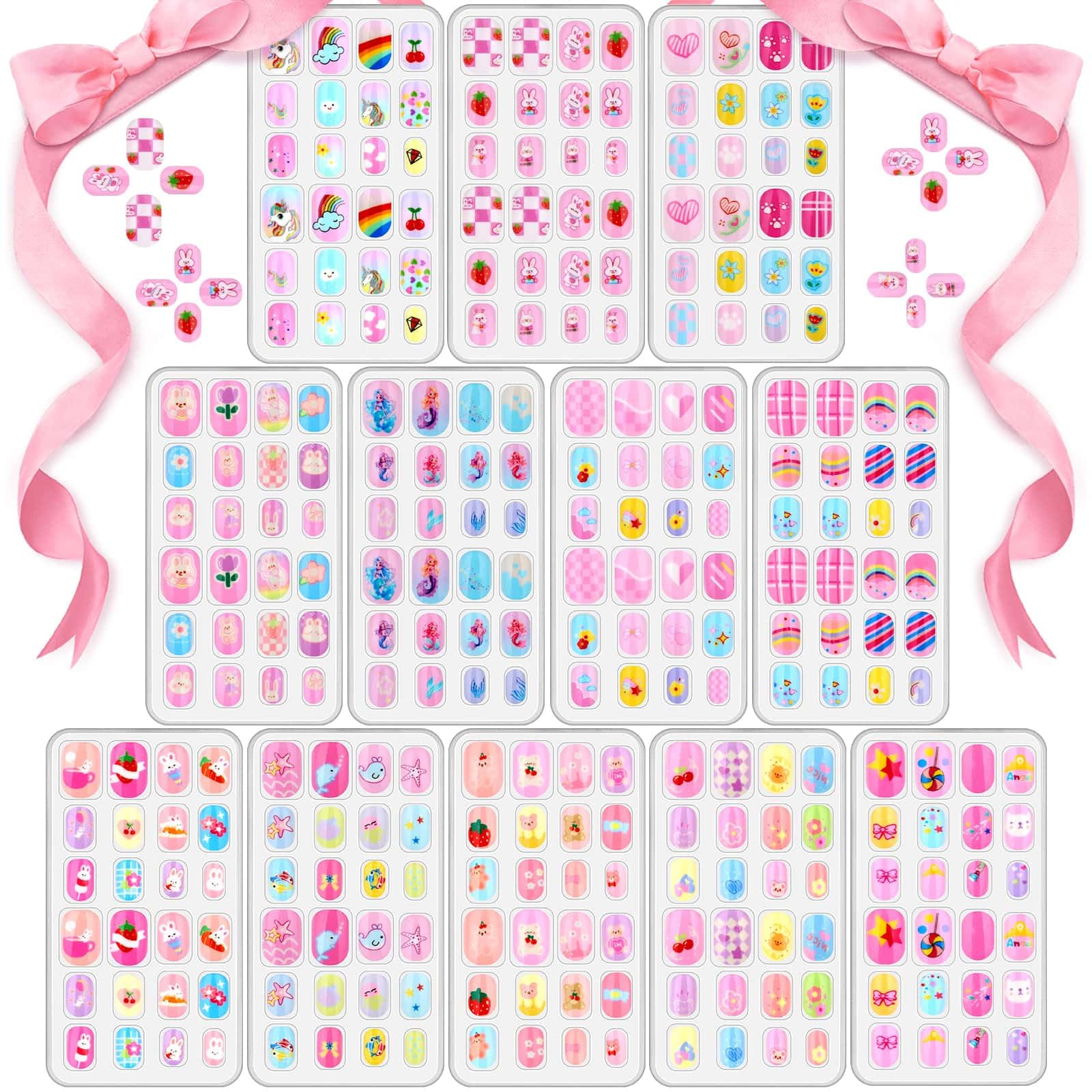 Acejoz 288-Piece Kids Nails Set – Pre-Glue Press-On Nails for Girls 8-12