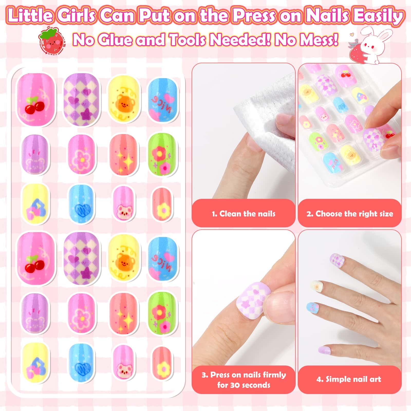 Acejoz 288-Piece Kids Nails Set – Pre-Glue Press-On Nails for Girls 8-12