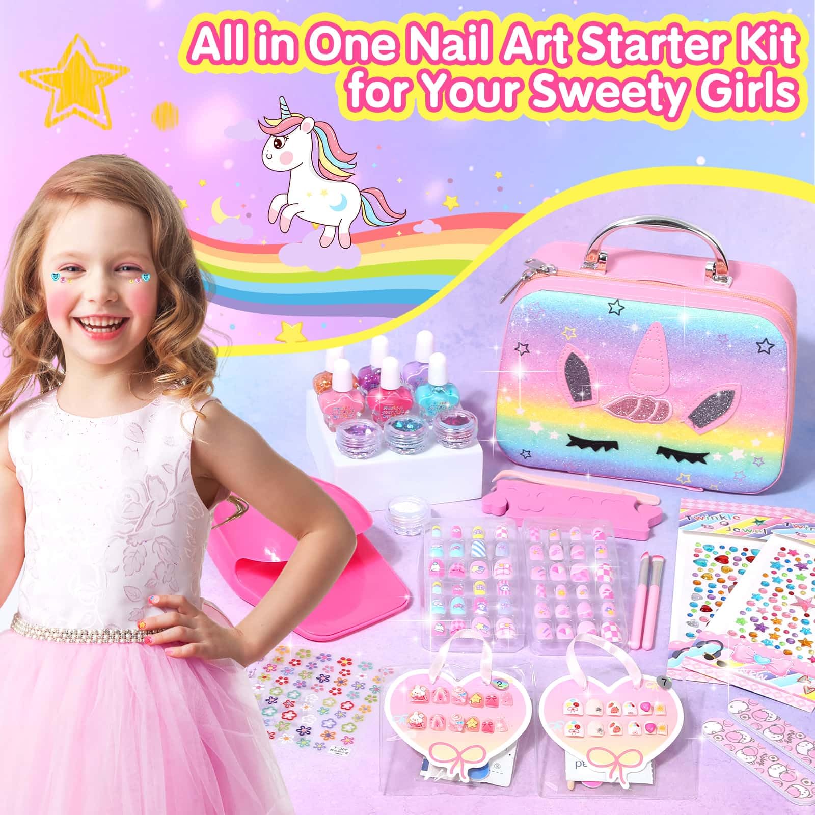 Acejoz Kids Nail Polish & Press-On Nails Set | Non-Toxic Kit