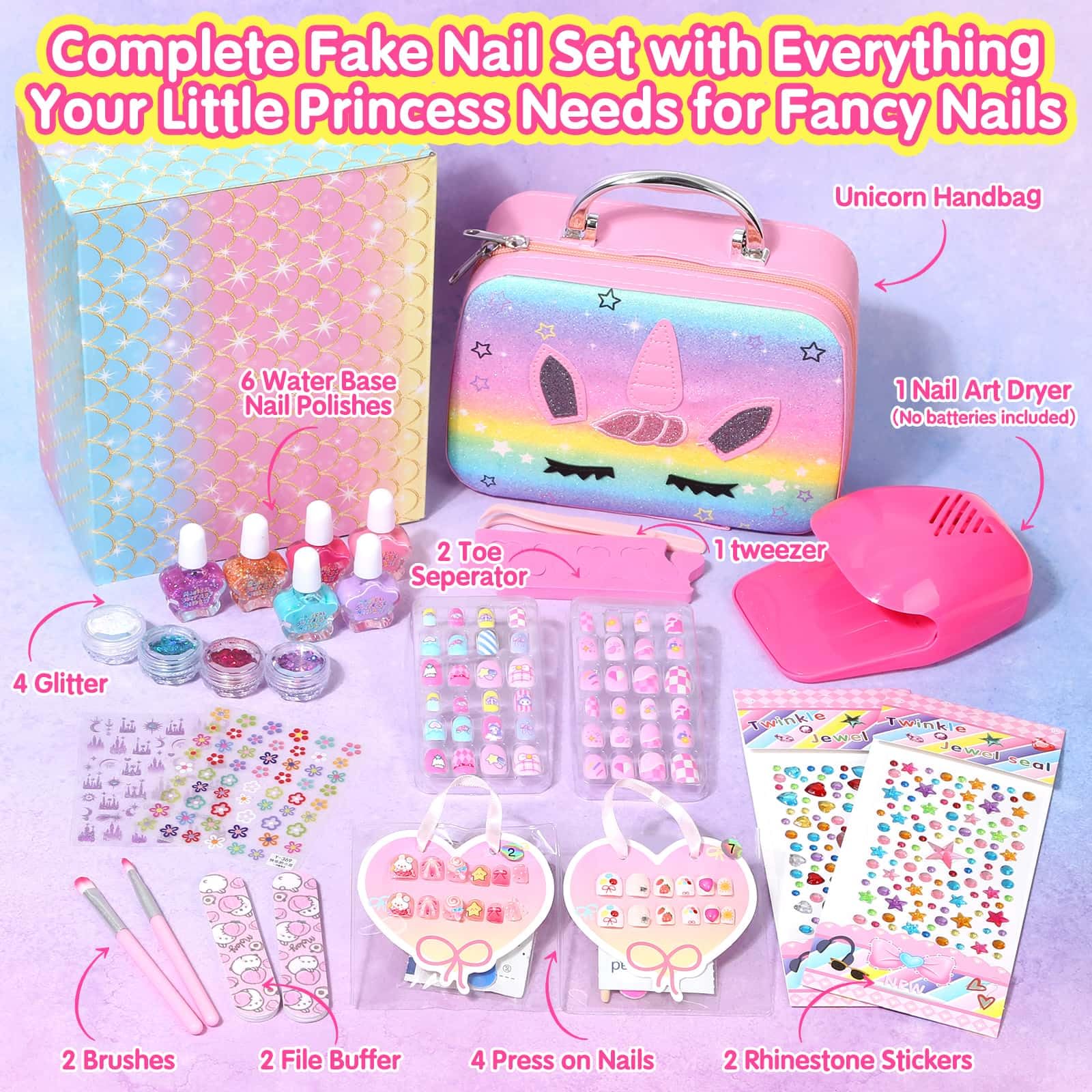Acejoz Kids Nail Polish & Press-On Nails Set | Non-Toxic Kit