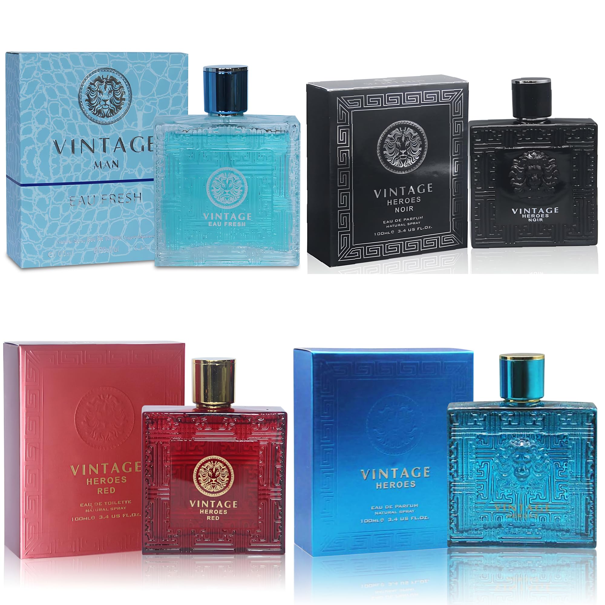 ACENTER Men's Cologne Gift Set 4 Pack – Vintage Heroes Series (3.4 oz Each) | Vanilla Bourbon, Leather & Amber Floral