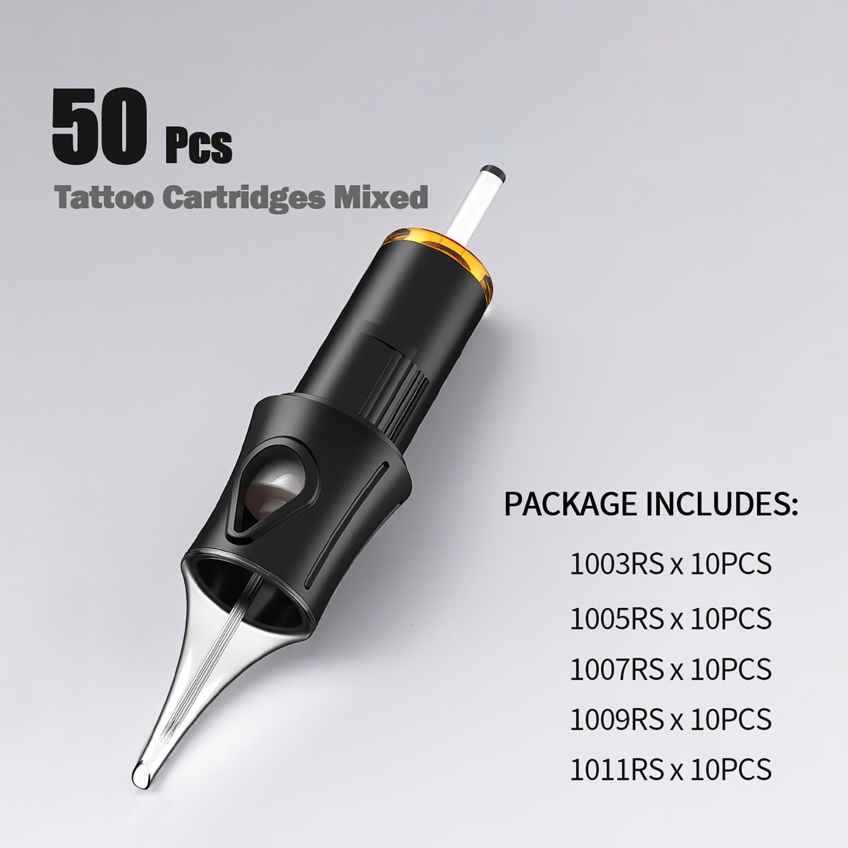 Ackbun 50Pcs #10RS Tattoo Cartridge Needles – Pre-Sterilized, Durable, Compatible with Most Rotary Machines